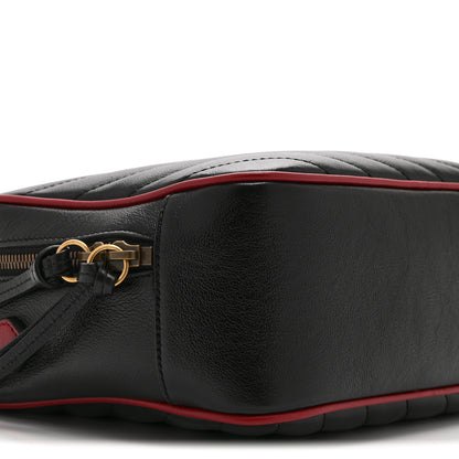 Gucci Vintage Effect Calfskin Matelasse Diagonal Small Torchon GG Marmont Bamboo Top Handle Shoulder Bag Black Romantic Cherry 10 of 11