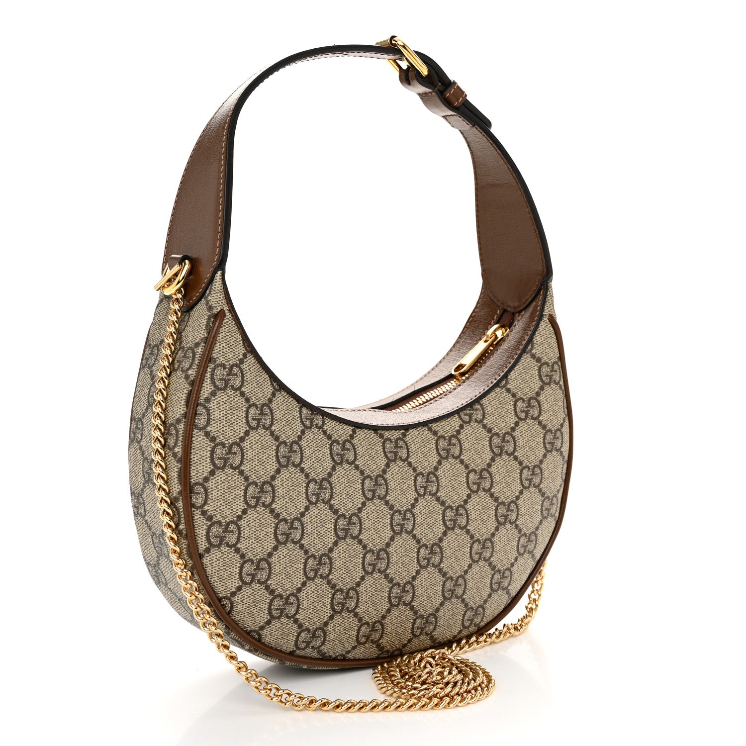 Gucci GG Supreme Monogram Azalea Calfskin Mini Retro Interlocking G Half Moon Bag Beige Ebony Brown Sugar 3 of 10