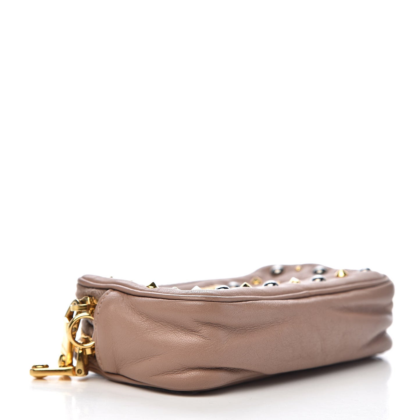 Nappa Studded Double Zip Pouch Cammeo