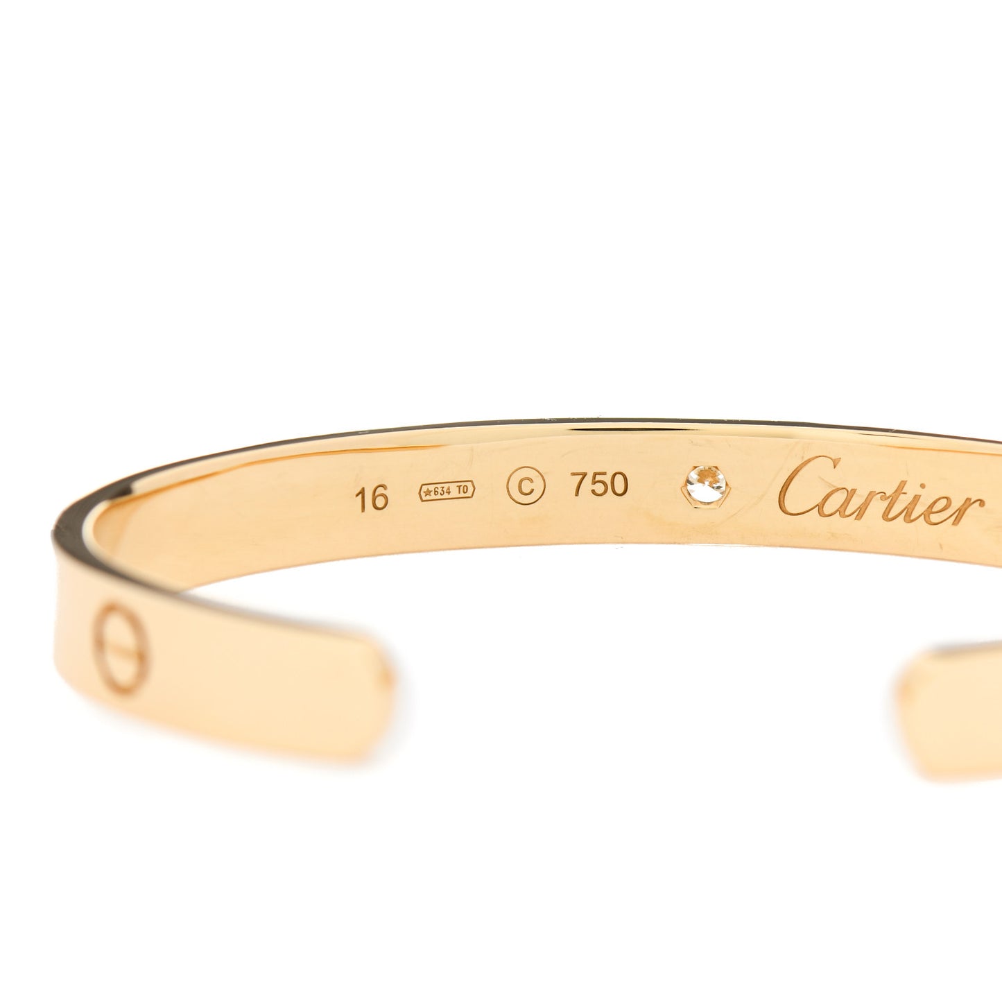18K Yellow Gold 1 Diamond LOVE Cuff Bracelet 16