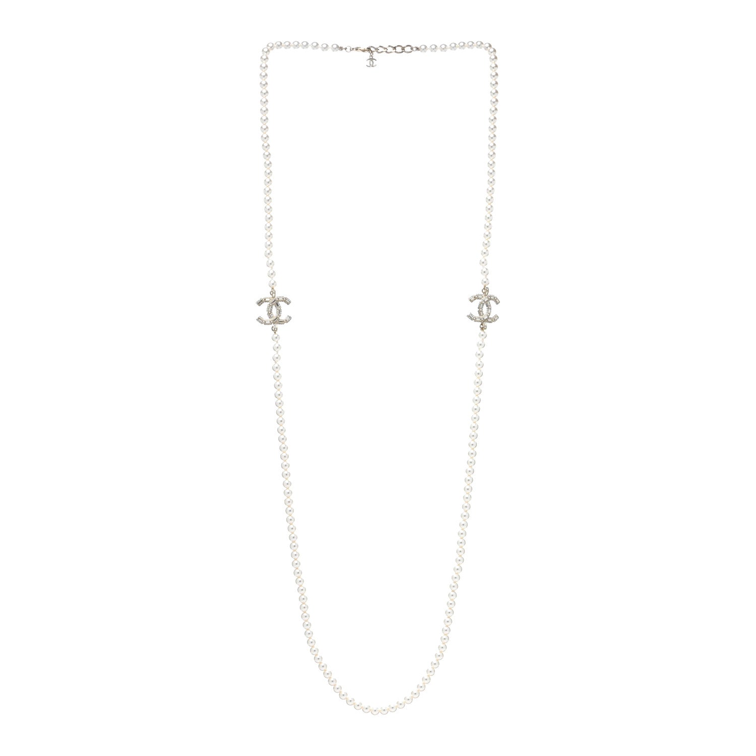 Chanel Metal Baguette Crystal Pearl CC Long Necklace Black Gold 3 of 4