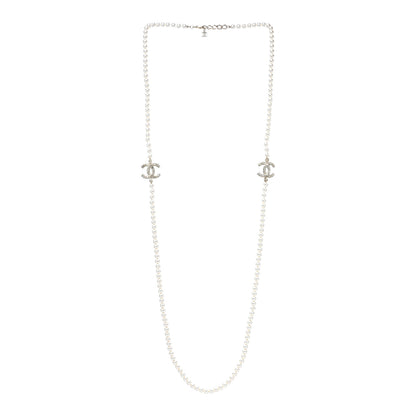 Chanel Metal Baguette Crystal Pearl CC Long Necklace Black Gold 3 of 4