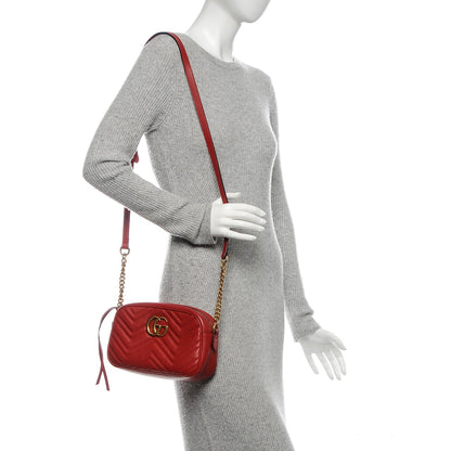Gucci Calfskin Matelasse Small GG Marmont Chain Shoulder Bag Hibiscus Red 2 of 7