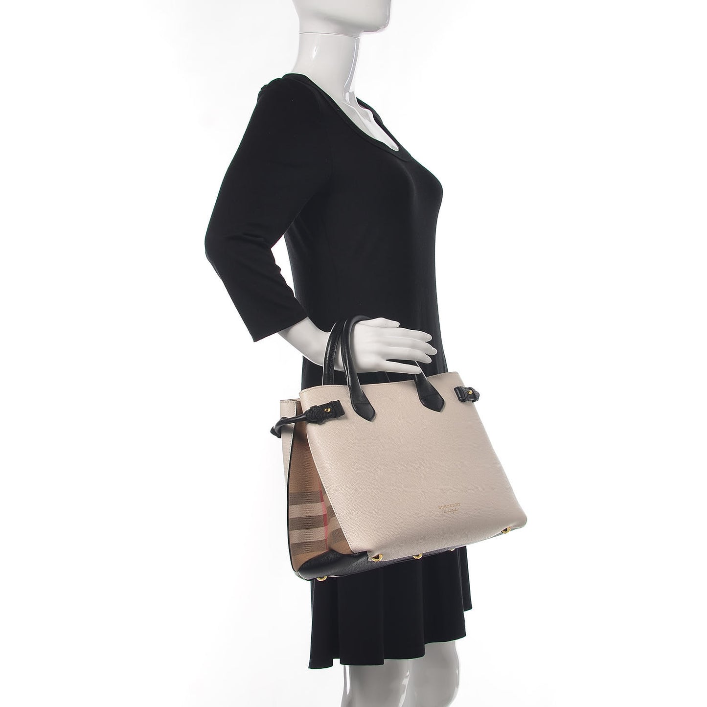 Derby Calfskin House Check Medium Bi-Color Banner Tote Natural Black