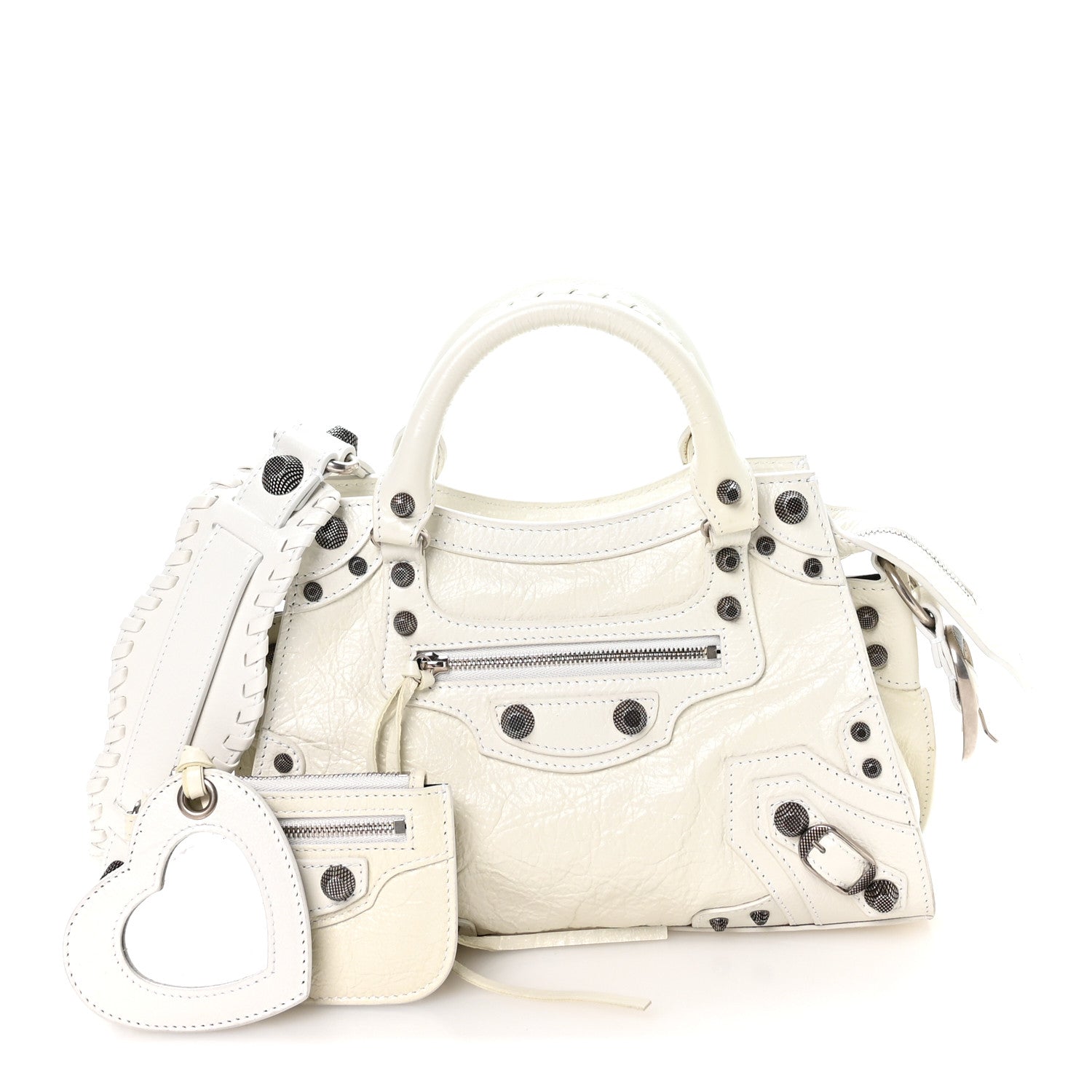 バレンシアガ  White Balenciaga Agneau Arena Neo Cagole Handbag XS Optic White 1825106