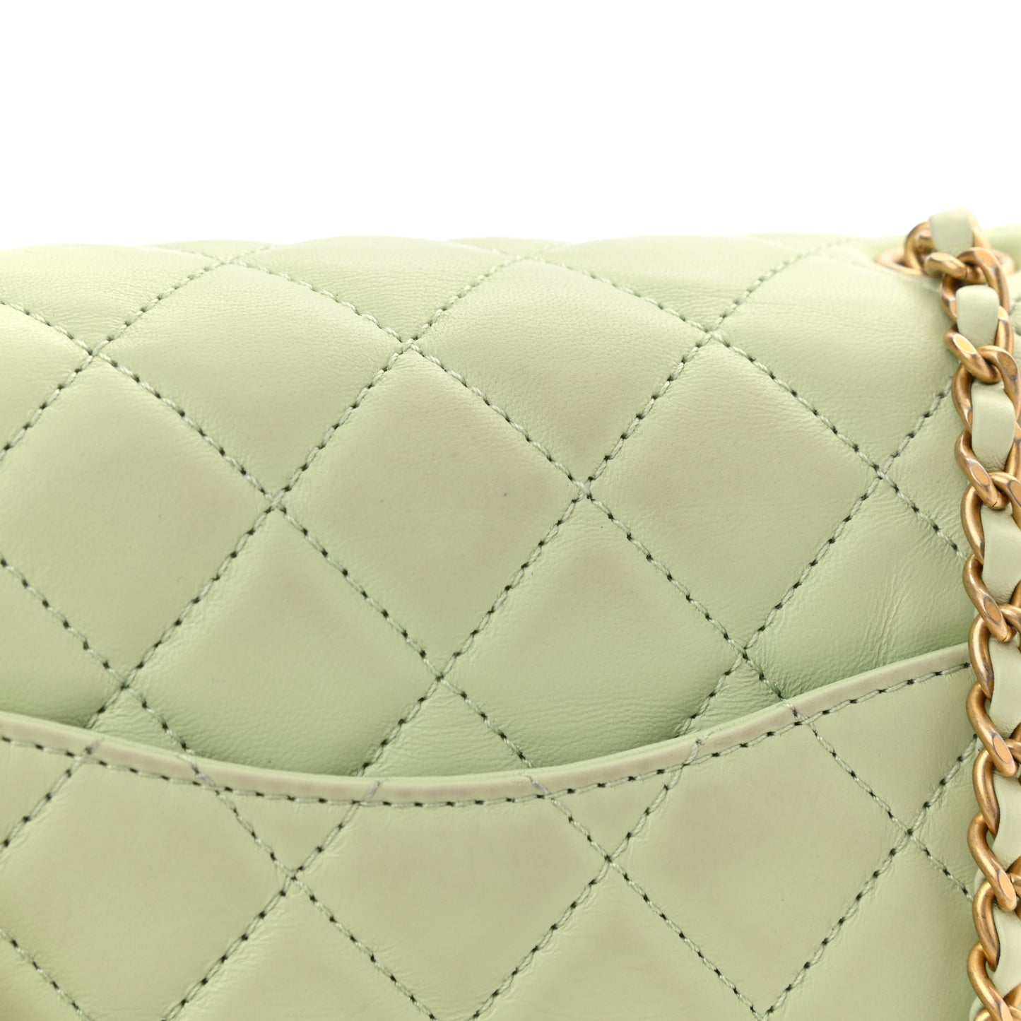 Lambskin Quilted Mini Pearl Crush Flap Light Green
