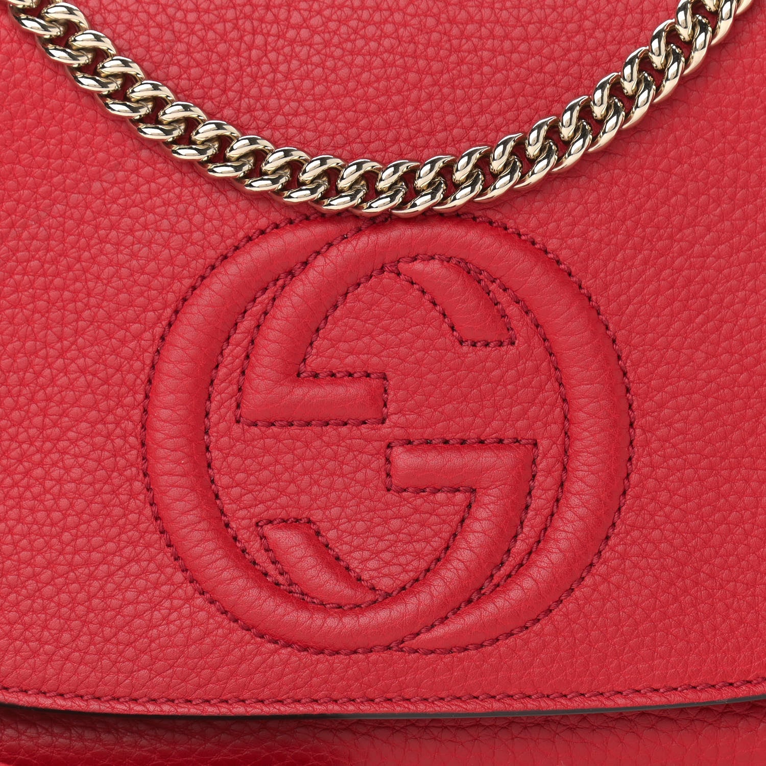 Gucci Pebbled Calfskin Medium Soho Flap Crossbody Tabasco Red 7 of 11