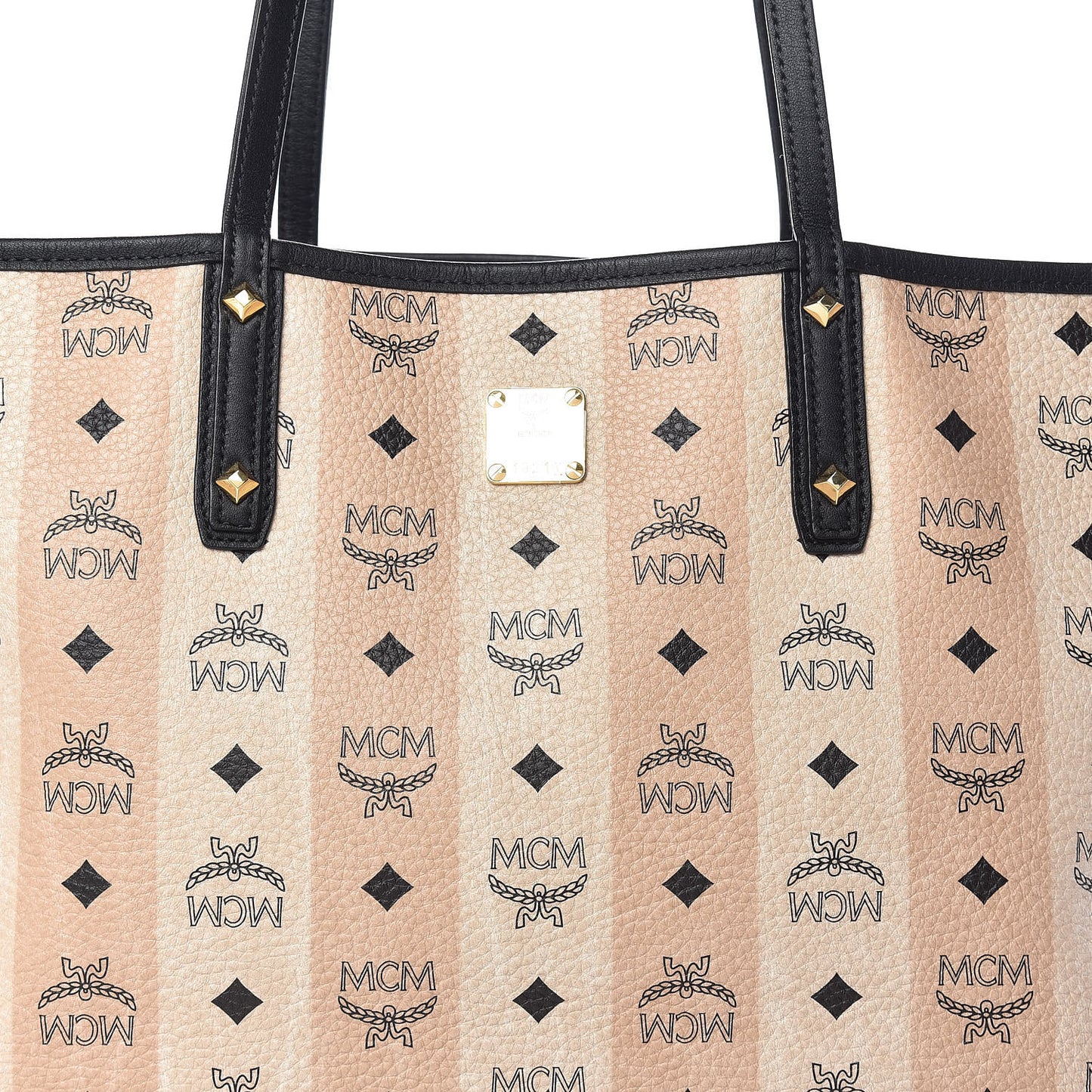 Striped Visetos Medium Shopper Tote Beige Black