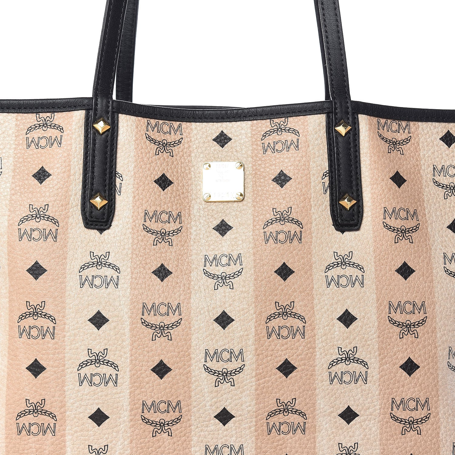MCM Striped Visetos Medium Shopper Tote Beige Black 12 of 12