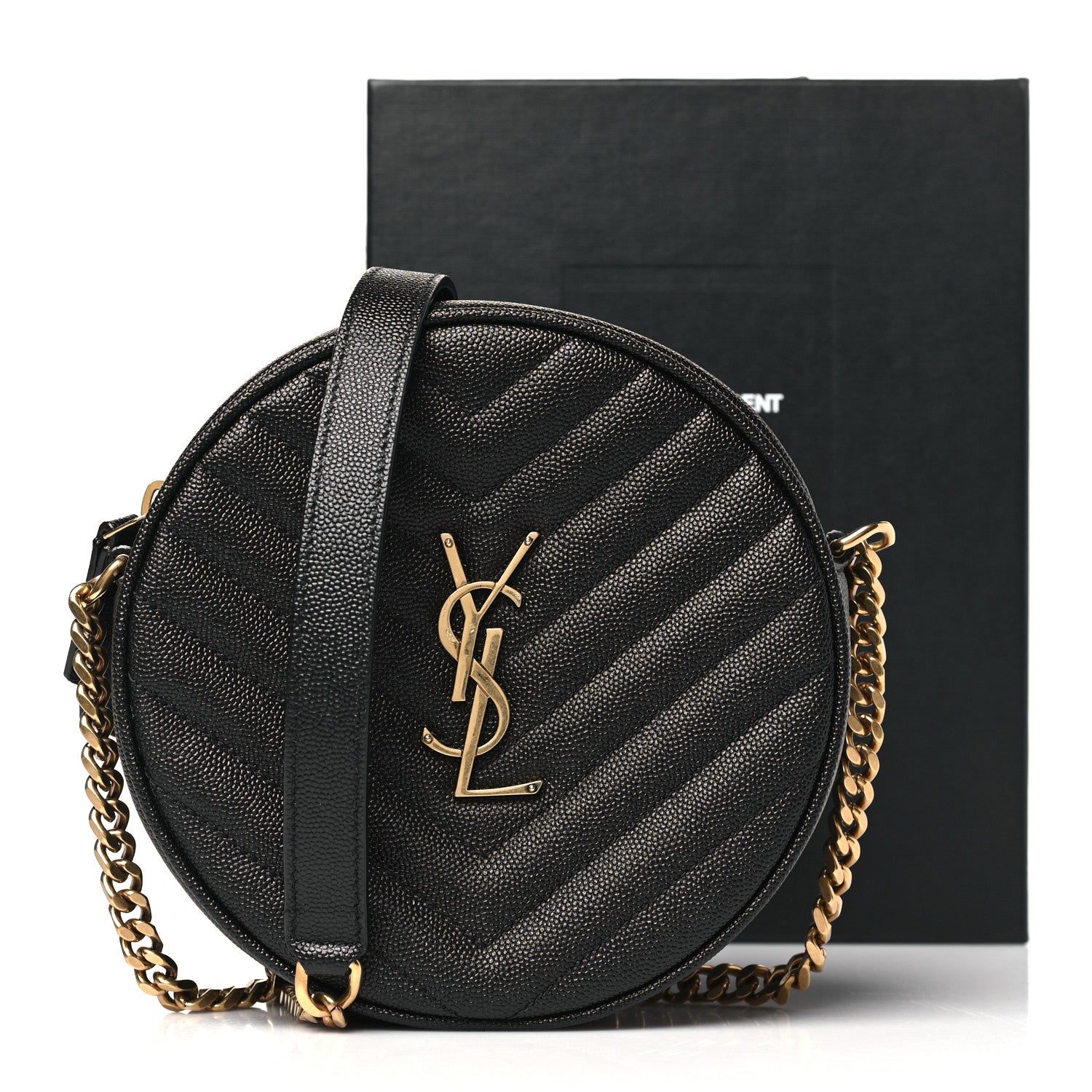 Saint Laurent Grain De Poudre Matelasse Chevron Quilted Round Vinyle Camera Bag Black 11 of 11
