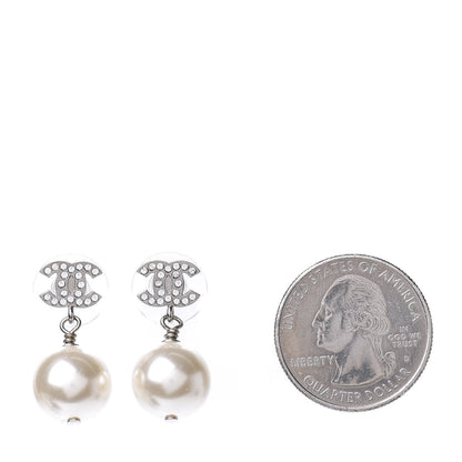 Chanel Crystal Pearl CC Drop Earrings Silver 2 of 4
