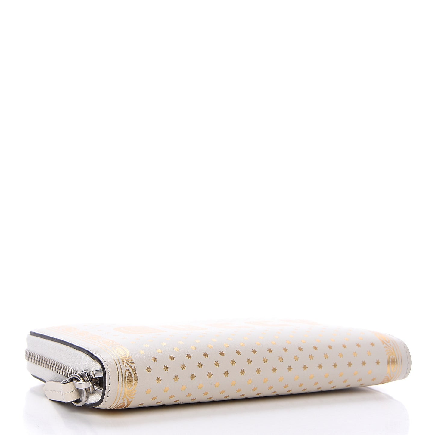X SEGA Calfskin GUCCY Stars Zip Around Wallet Mystic White Gold