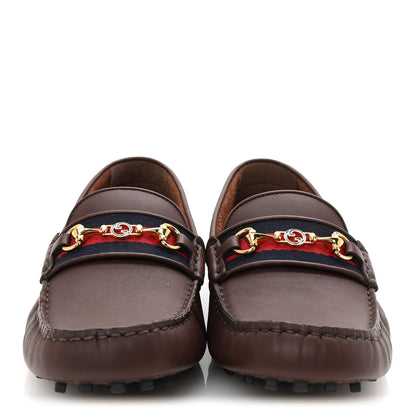 Gucci Soft Clove Calfskin Web Mens Horsebit Driver Loafers 7.5 Cocoa 3 of 10
