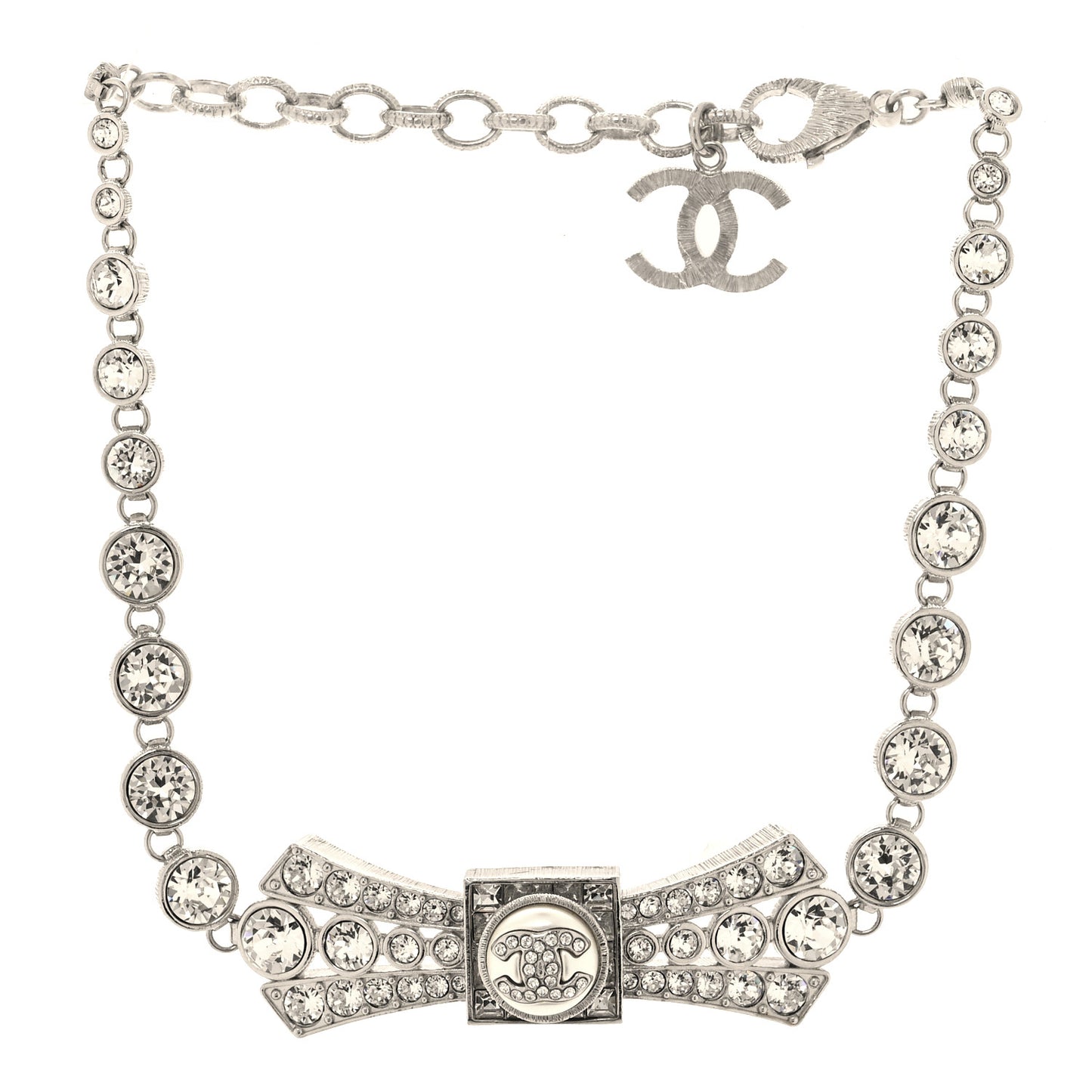 Crystal CC Bow Choker Necklace Silver