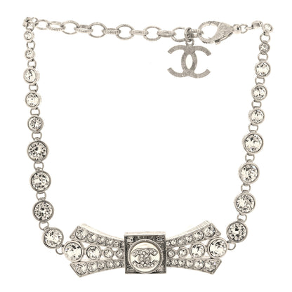 Chanel Crystal CC Bow Choker Necklace Silver 3 of 5