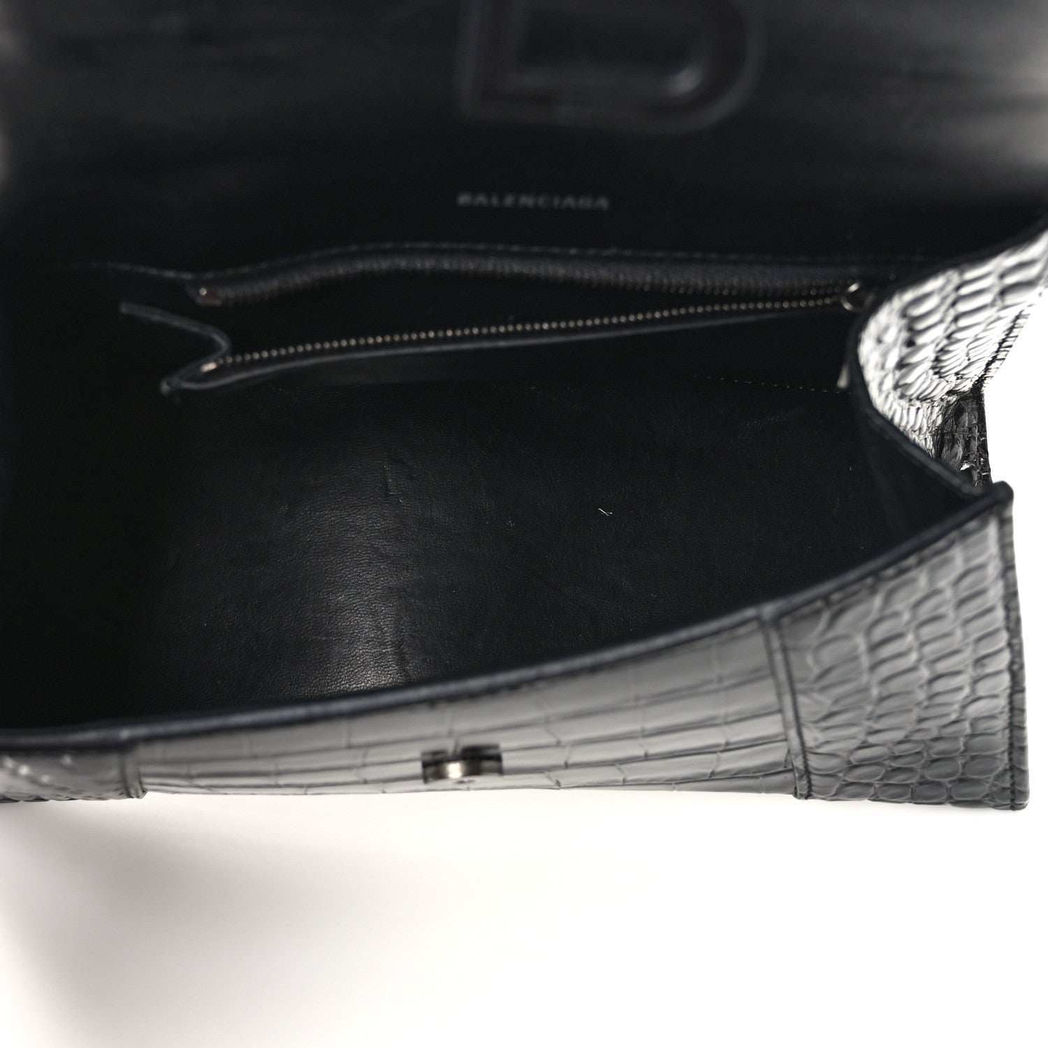 Balenciaga Shiny Calfskin Monochrome Crocodile Embossed Small Hourglass Top Handle Bag Black 5 of 14