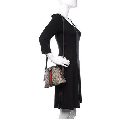 Gucci GG Supreme Monogram Textured Dollar Calfskin Web Small Ophidia Dome Shoulder Bag Beige Ebony New Acero 2 of 11