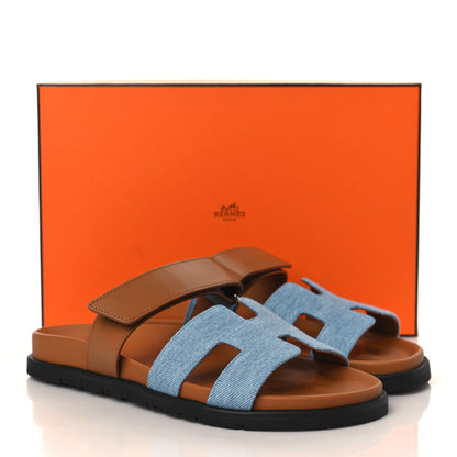 Hermes Denim Calfskin Womens Chypre Sandals 39 Bleu Clair Naturel 8 of 8