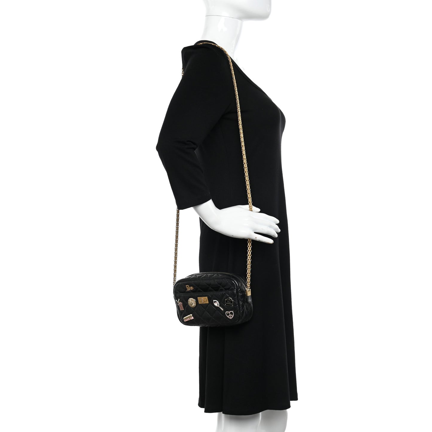 Aged Calfskin Quilted Mini Lucky Charm Reissue Camera Case Black