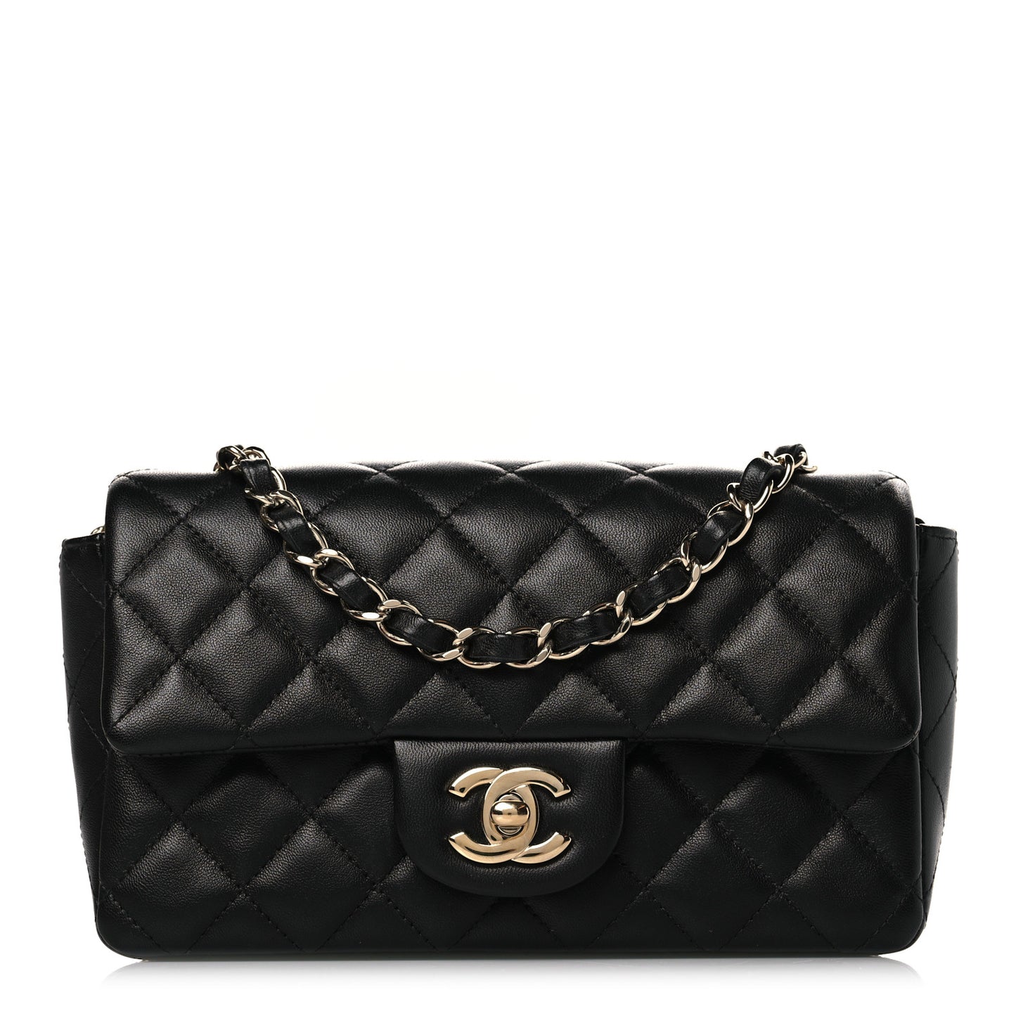 Lambskin Quilted Mini Rectangular Flap Black