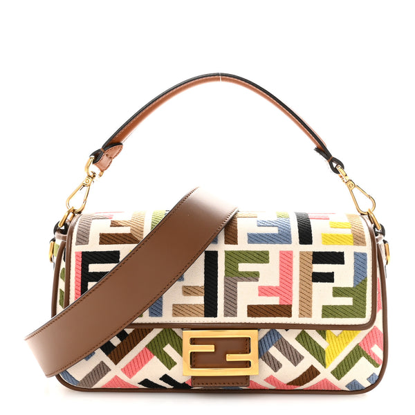 Fendi Canvas Ricamo Vitello King FF Multicolor Embroidered