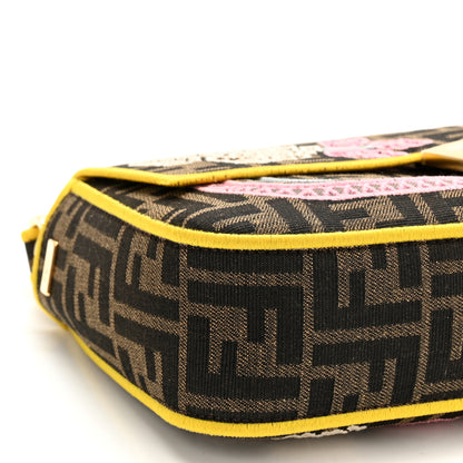 Fendi Fabric Jacquard FF Floral Embroidered Baguette Tobacco Moro Multicolor 9 of 10