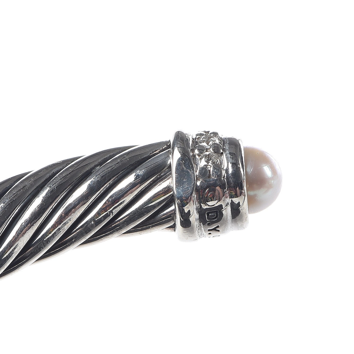 David Yurman Sterling Silver Diamond Pearl 5mm Cable Classics Bracelet 5 of 5