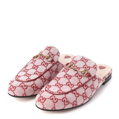 Gucci Canvas GG Monogram Horsebit Womens Princetown Slippers 40 Gardenia Hibiscus Red 3 of 9