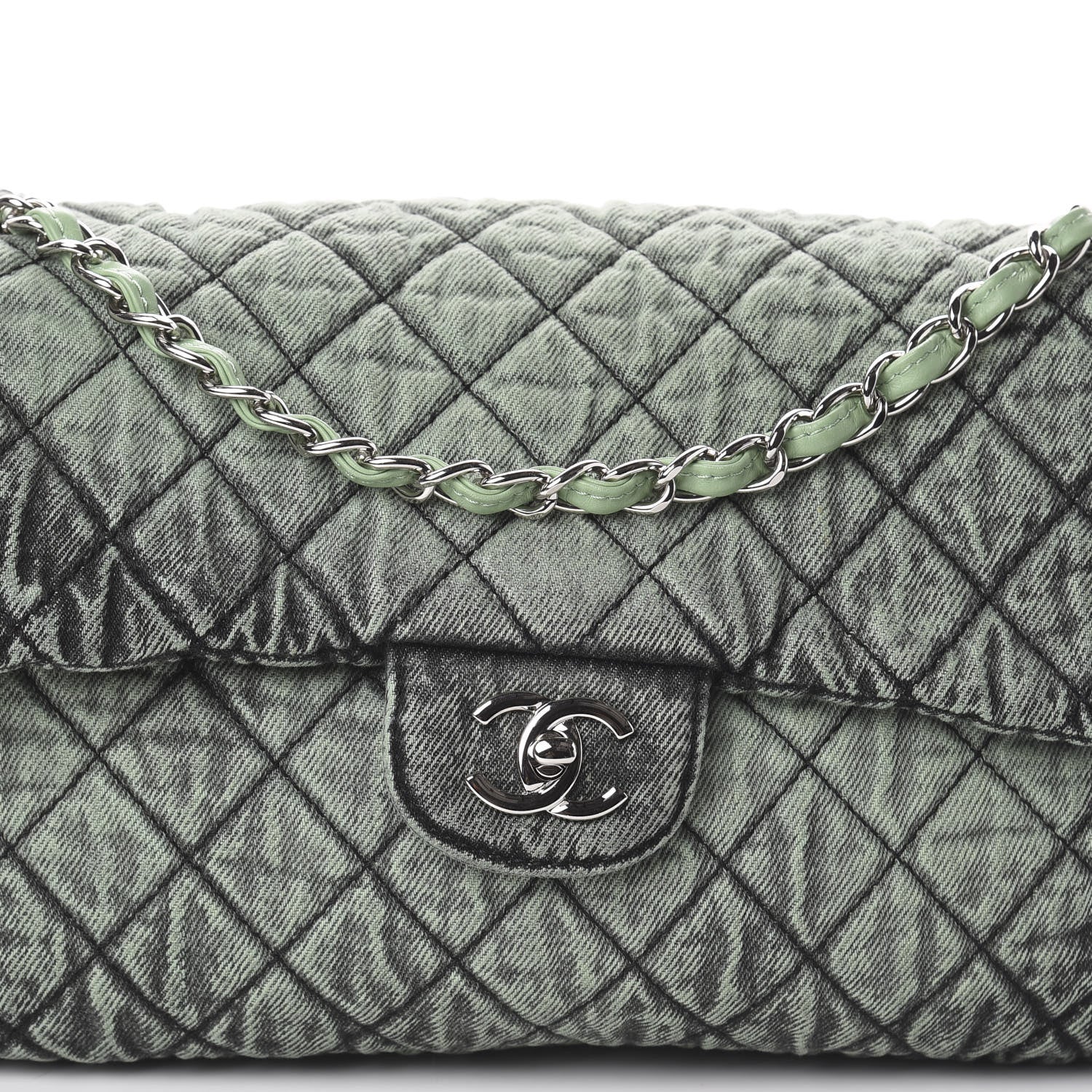 Chanel Denim Quilted Denimpression Flap Green Black 9 of 10