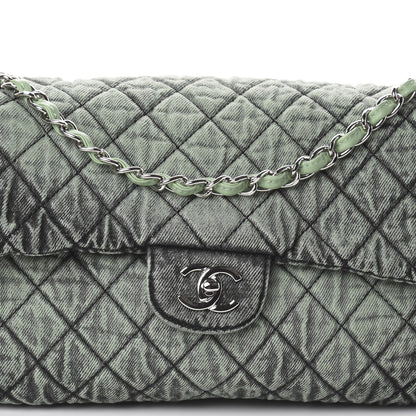Chanel Denim Quilted Denimpression Flap Green Black 9 of 10