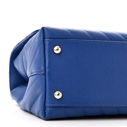 Chanel Caviar Chevron Quilted Small Coco Handle Flap Blue 9 of 12