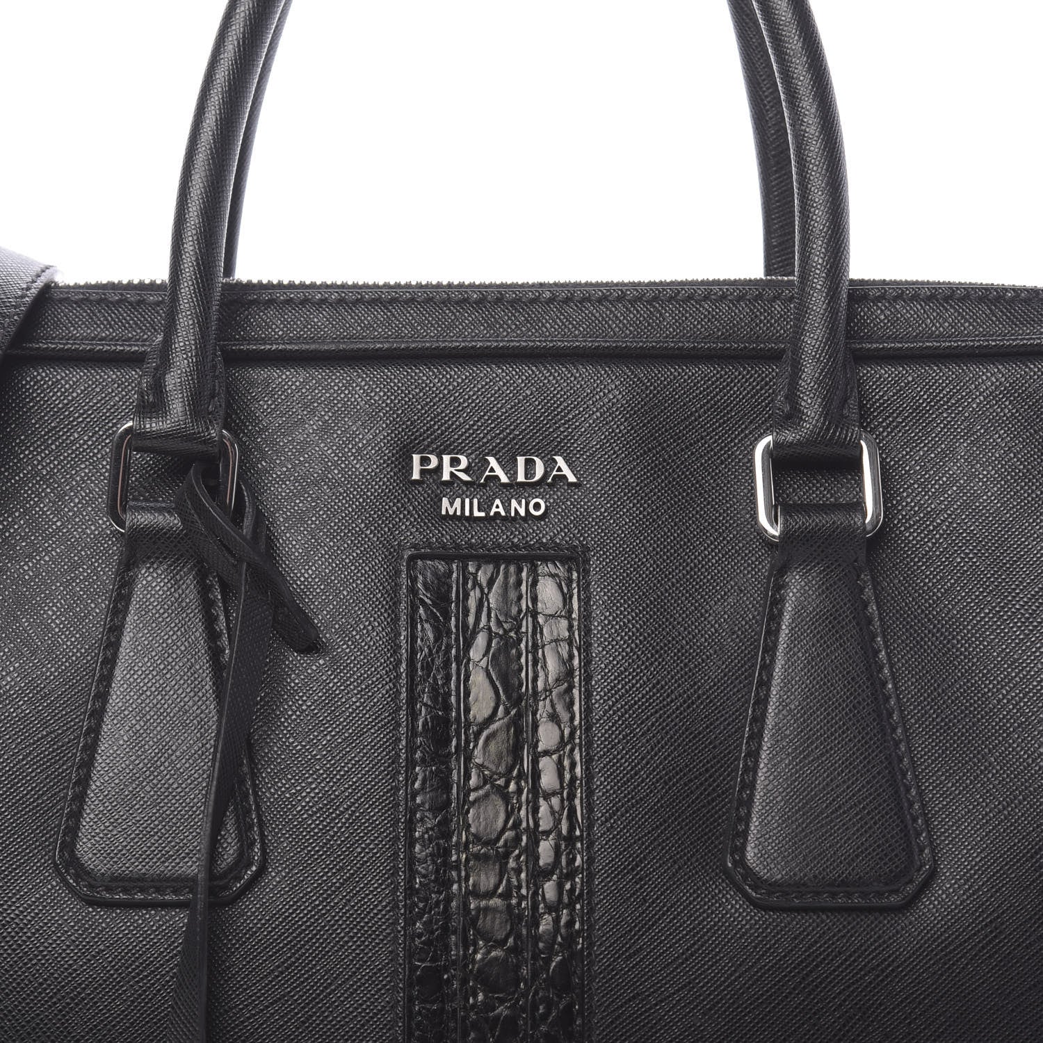 Prada Saffiano Crocodile Embossed Travel Briefcase Black 10 of 10