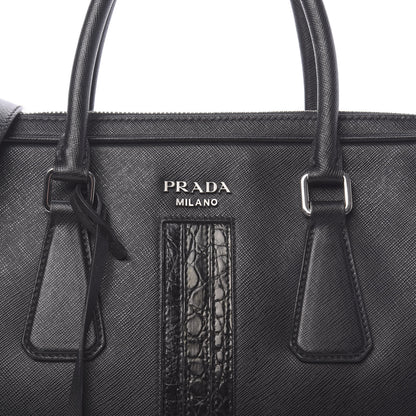 Prada Saffiano Crocodile Embossed Travel Briefcase Black 10 of 10
