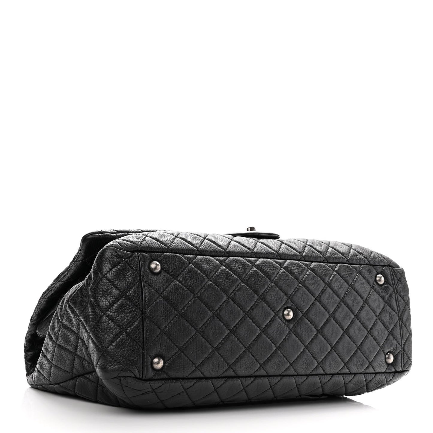 Calfskin Quilted XXL Travel Flap Bag Black