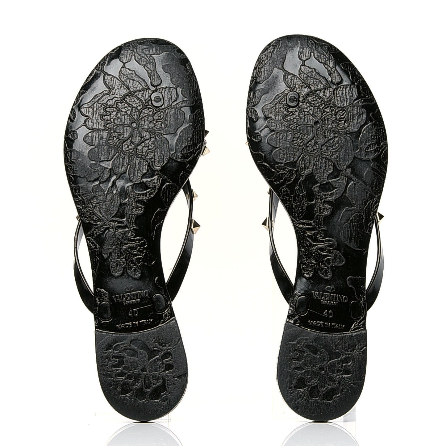 PVC Jelly Rockstud Bow Thong Sandals 40 Black