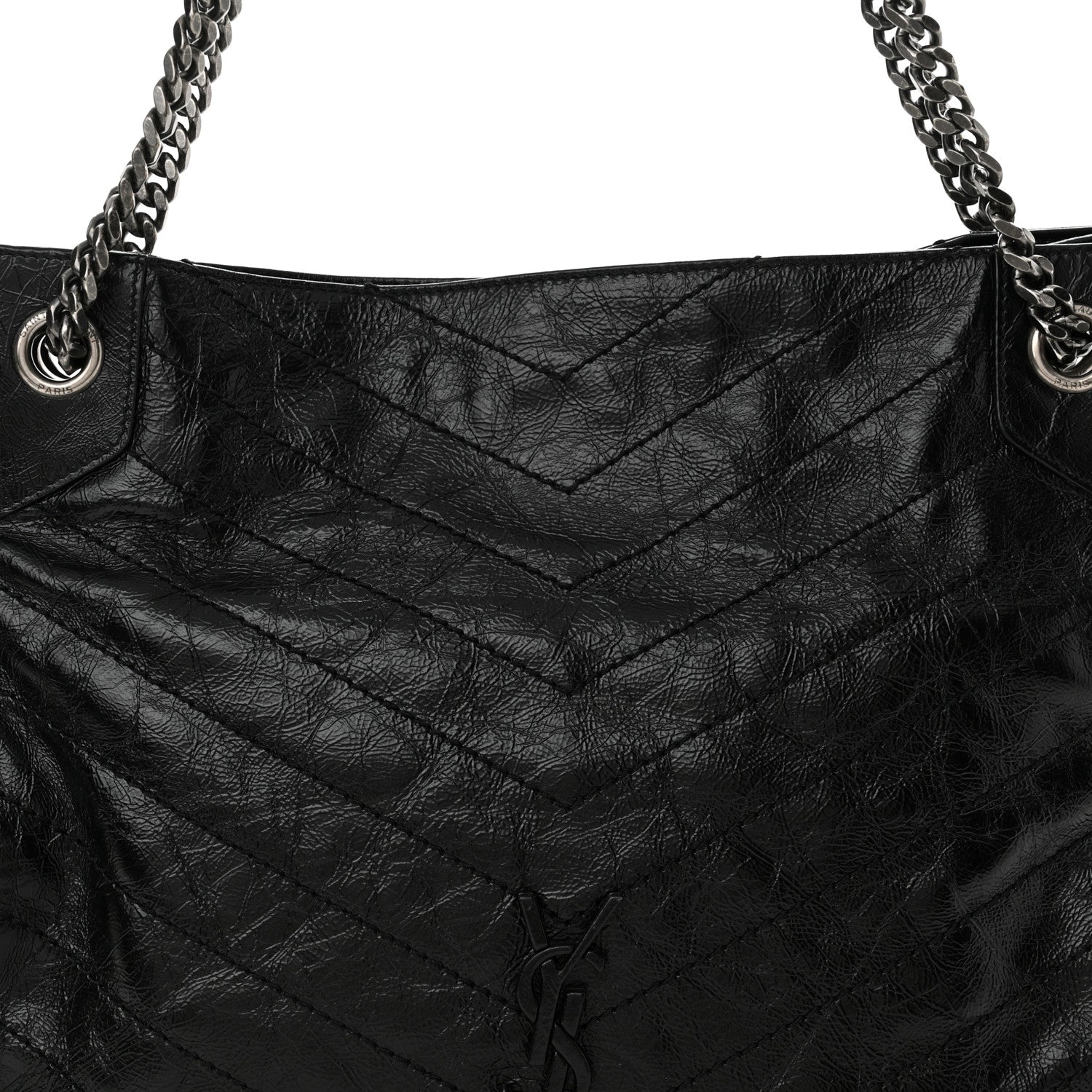 Saint Laurent Crinkled Calfskin Matelasse Monogram Medium Niki Shopper Tote Black 10 of 12