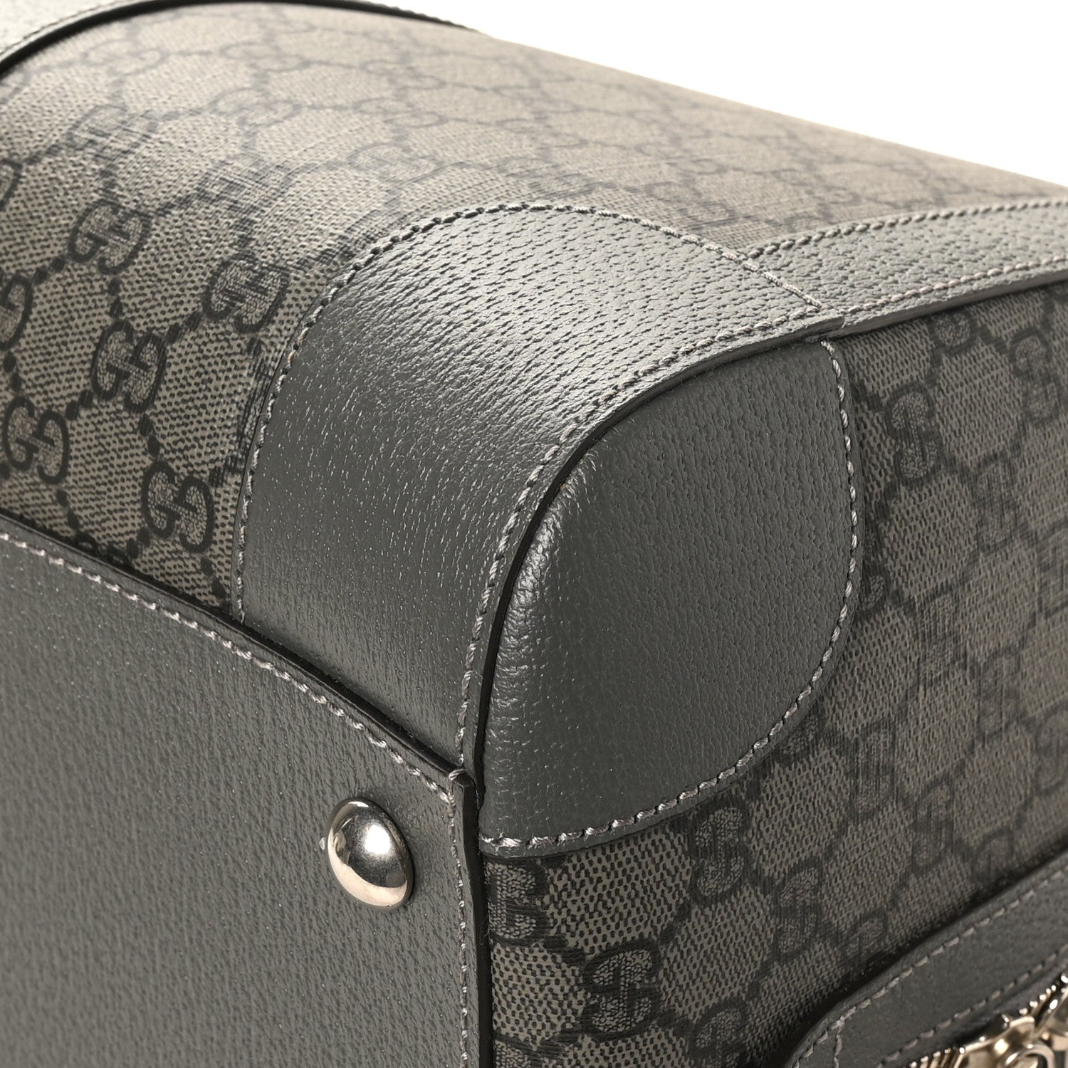 Gucci GG Supreme Monogram Textured Dollar Calfskin Medium Savoy Duffle Bag Grey Black Graphite Grey 11 of 11