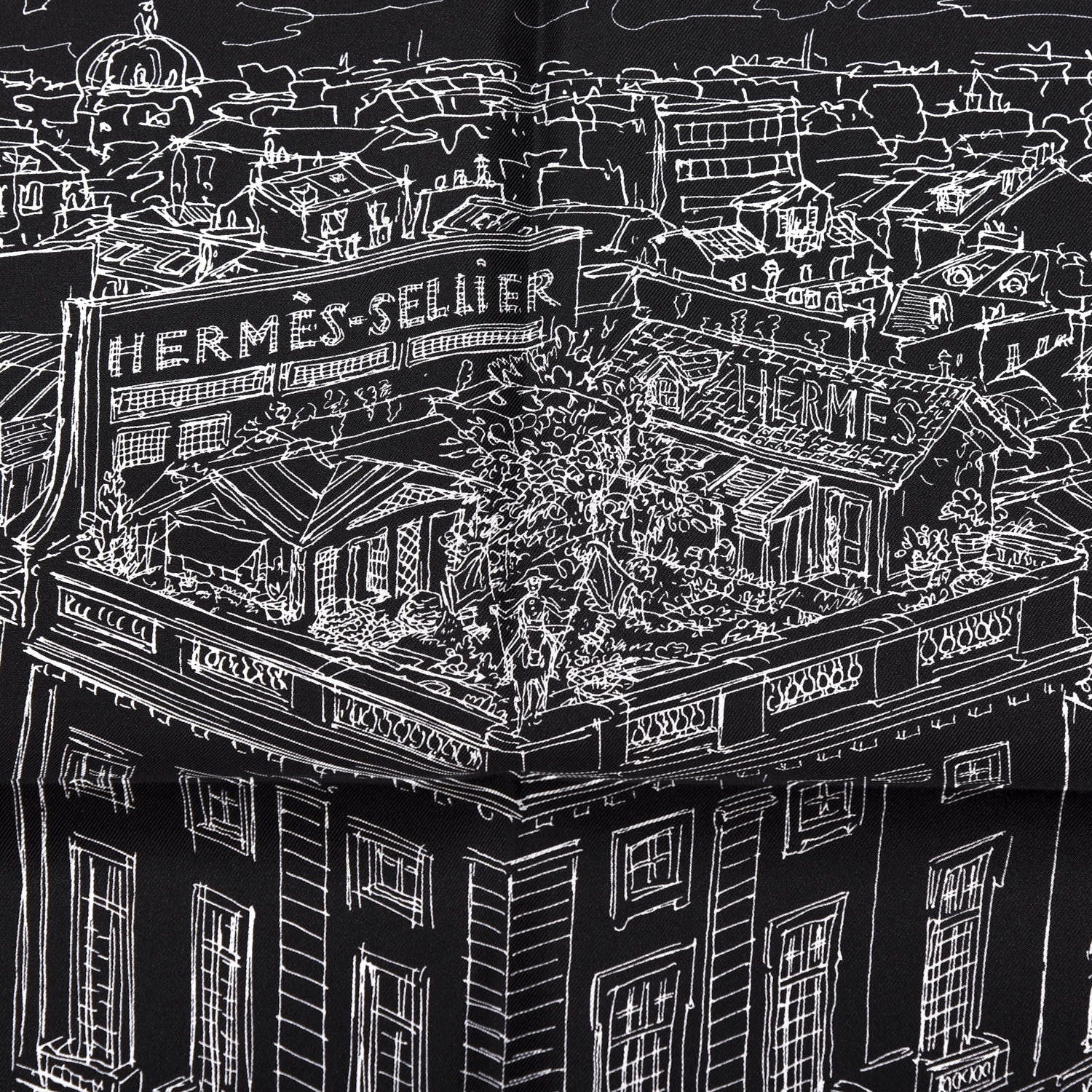 Hermes Silk Un Jardin Sur Le Toit Pocket Square Black White 2 of 3
