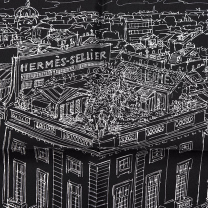 Hermes Silk Un Jardin Sur Le Toit Pocket Square Black White 2 of 3