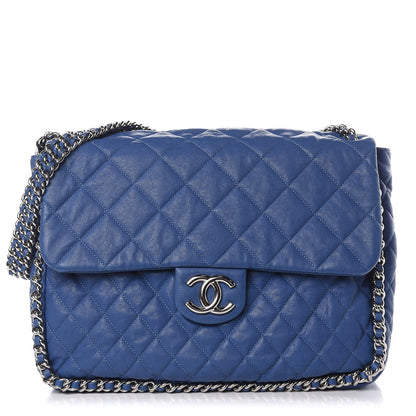 Chanel Washed Lambskin Quilted Chain Around Maxi Flap Light Blue 1 of 17