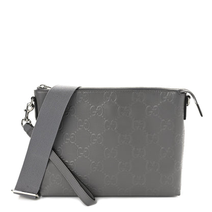 Gucci Calfskin GG Tennis Embossed Medium Wristlet Messenger Bag Gray 1 of 8