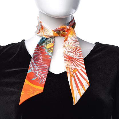 Hermes Silk Mythiques Phoenix Coloriages Twilly Blanc Orange Bleu 2 of 5