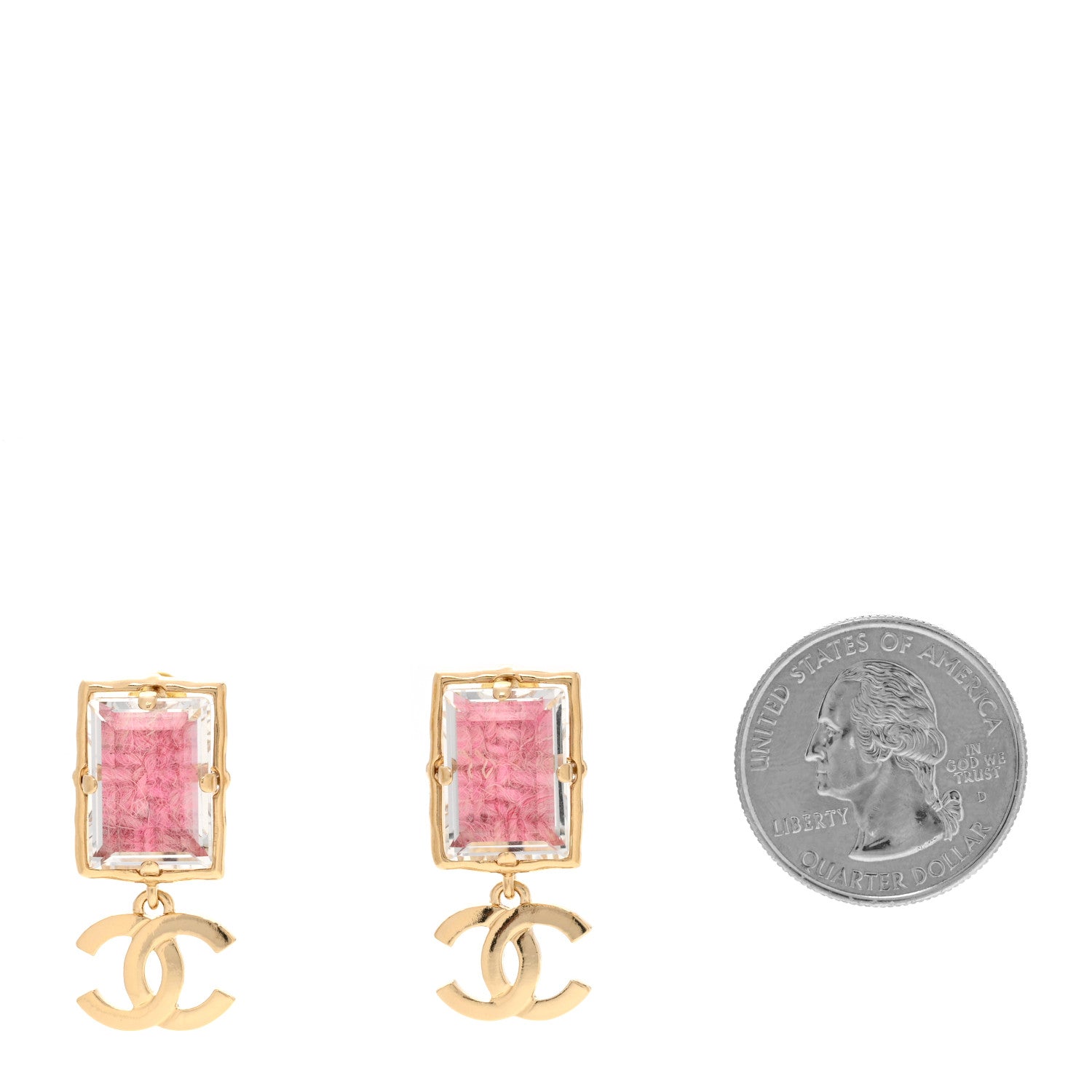 Chanel Crystal Tweed CC Drop Earrings Pink Gold 2 of 4