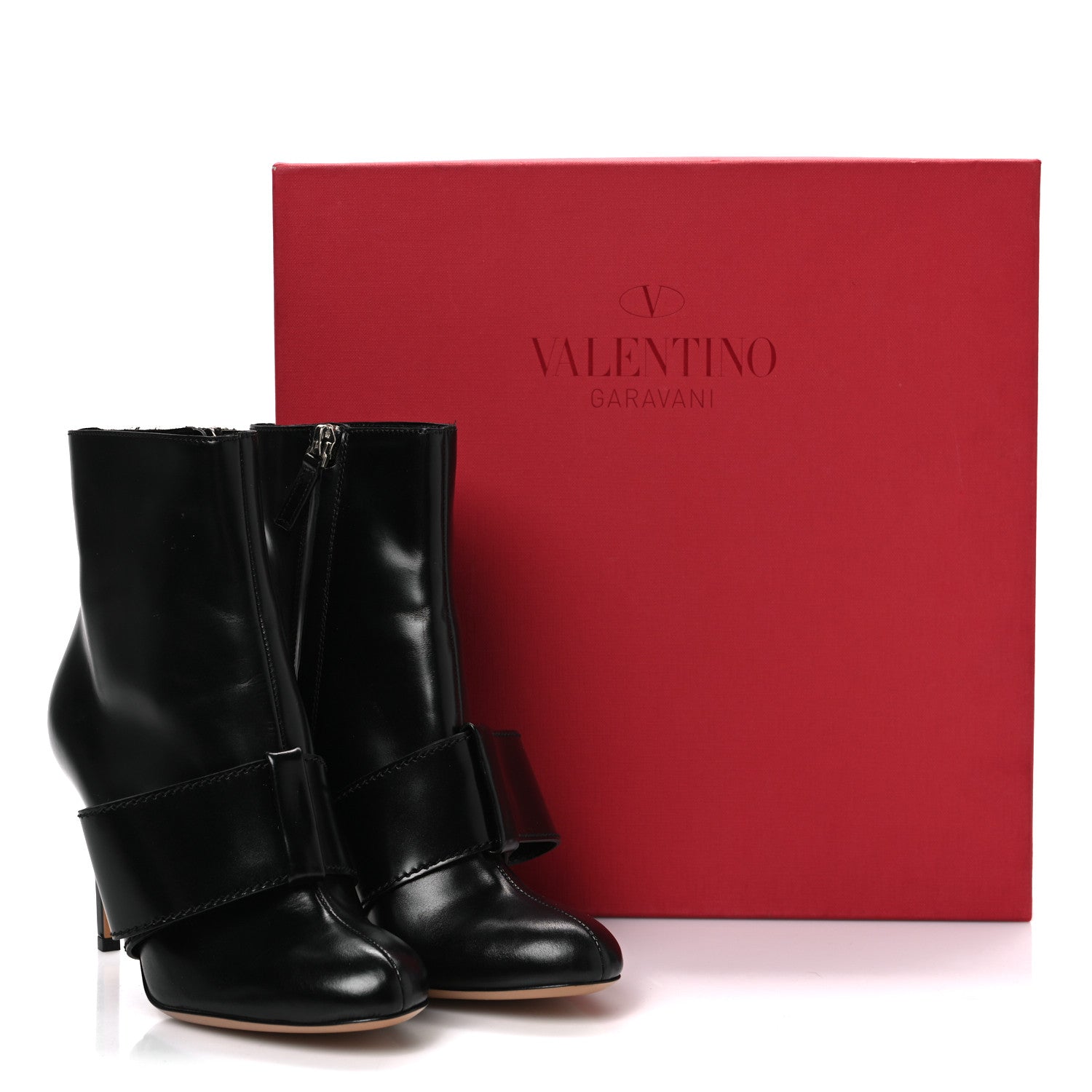 Valentino Garavani Calfskin Bow Ankle Boots 35 Black 1831684