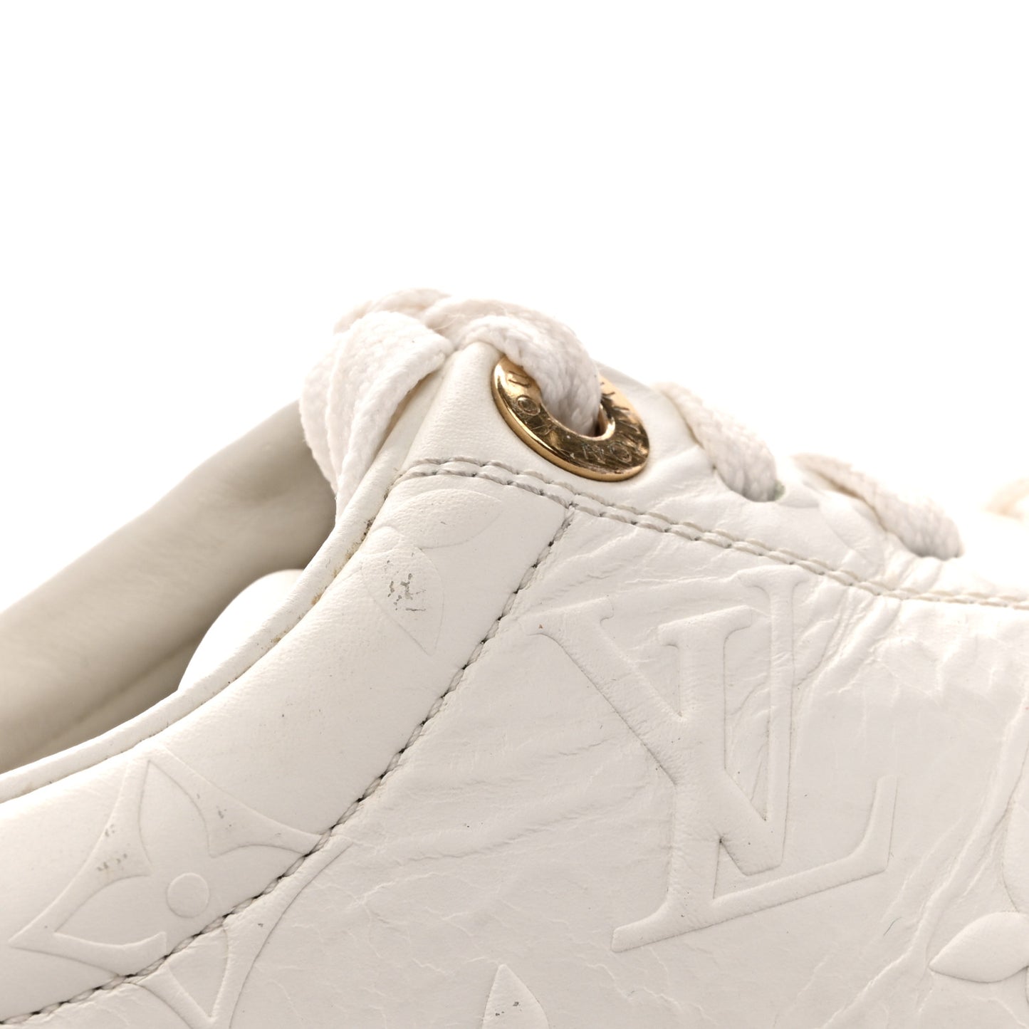 Lambskin Embossed Monogram Time Out Sneakers 35  White
