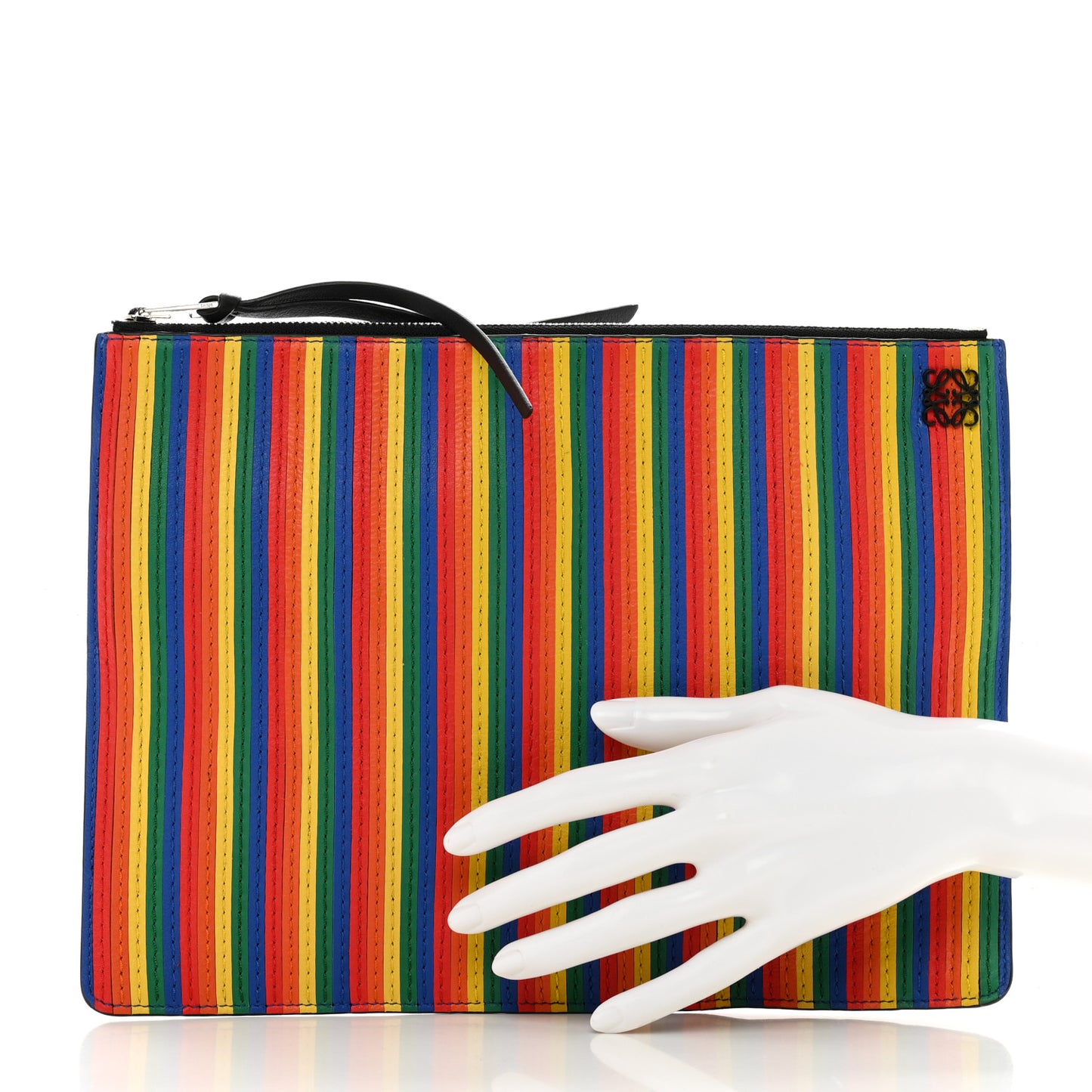 Calfskin Stitches Medium Rainbow Pouch Multicolor