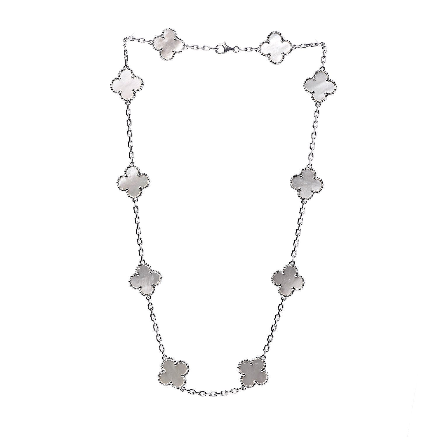 Van Cleef & Arpels 18K White Gold Mother of Pearl 10 Motifs Vintage Alhambra Necklace 3 of 5