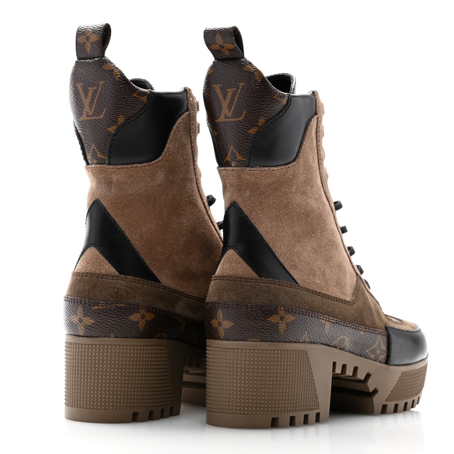 Louis Vuitton Suede Calfskin Monogram Laureate Platform Desert Boots 35 Taupe 4 of 10