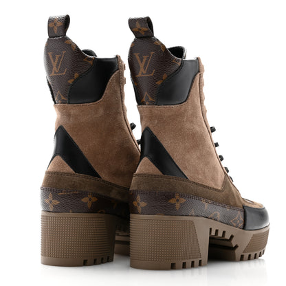 Louis Vuitton Suede Calfskin Monogram Laureate Platform Desert Boots 35 Taupe 4 of 10