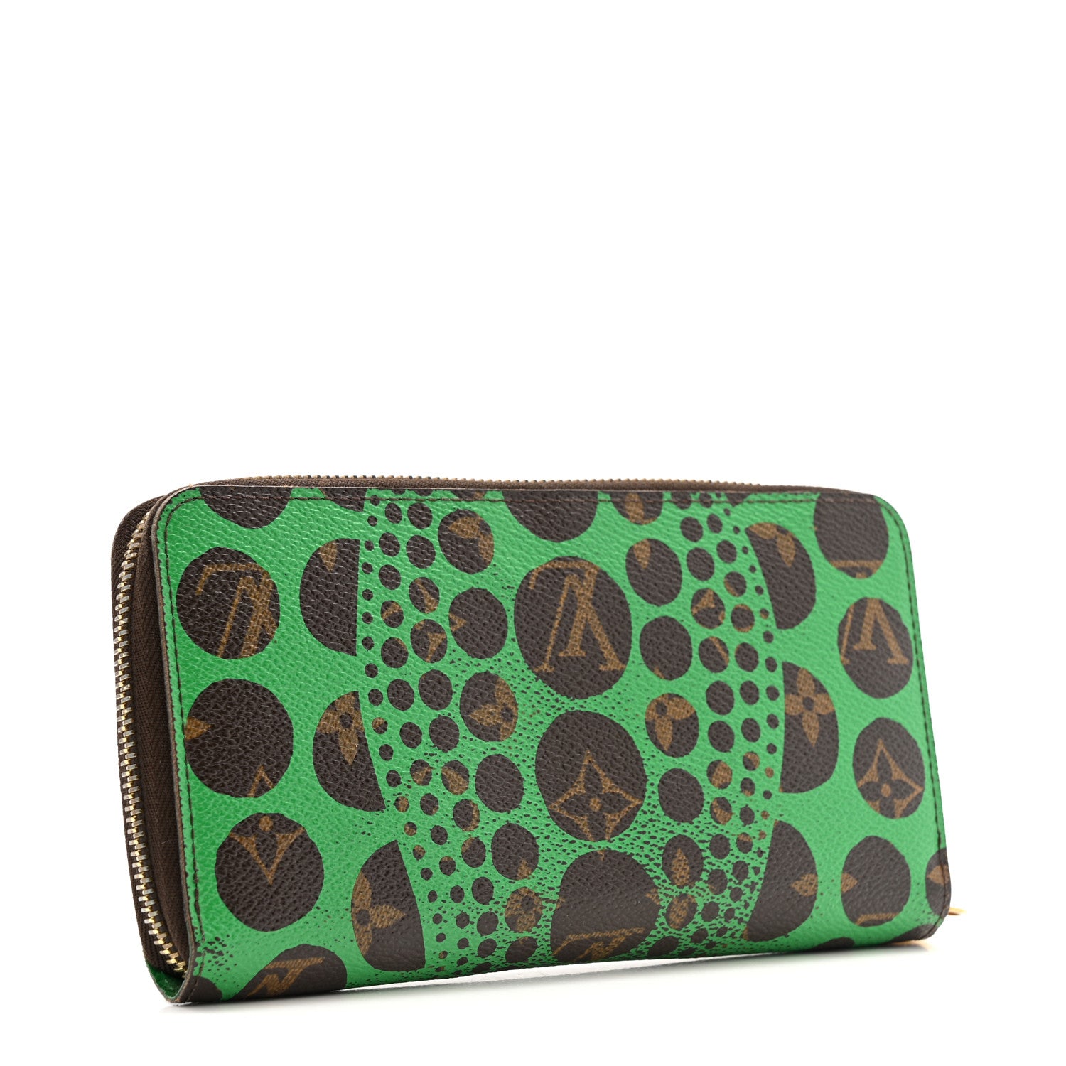 Louis Vuitton Monogram Kusama Pumpkin Dots Zippy Wallet Green